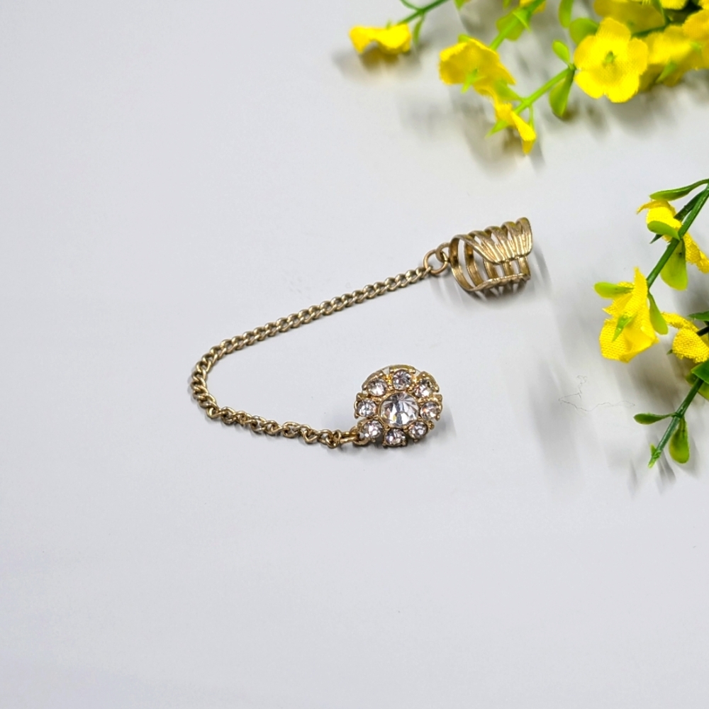 Crystal Flower Stud with Chain and Upper Ear Cuff Single Earring